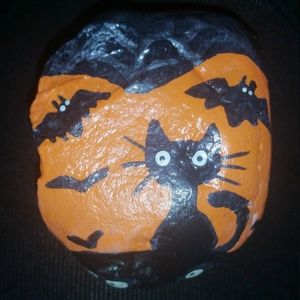 Black Cat Halloween Painted Rock Home Decor art